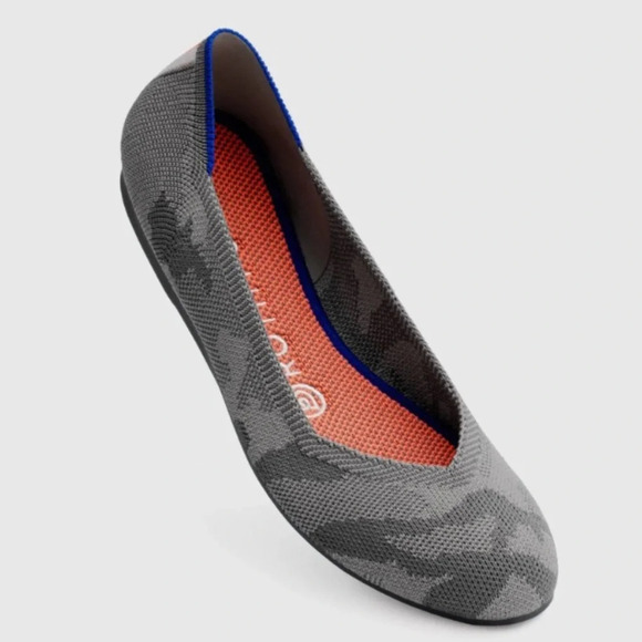 Rothy’s Round Toe Gray Camo Neon Heel Stripe Flats Retired Rare Size 6.5 - Picture 1 of 13